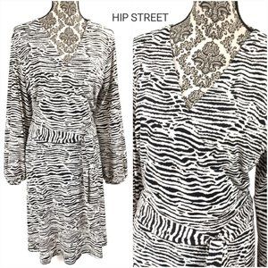 H&M LS Surplice Top LS Peasant Sleeve Animal Print Stretch Dress XL NWT